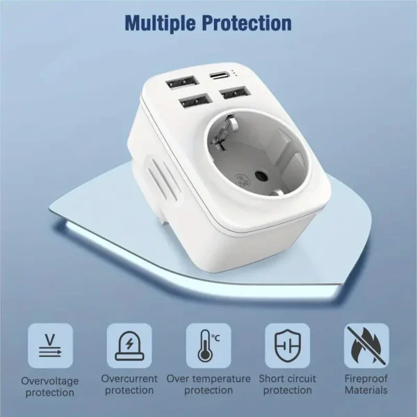 5 in 1 UK Power Adapter with 3 USB A Ports