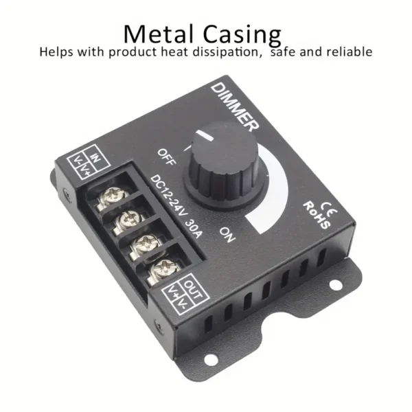 1pc 12V to 24V 30A LED Dimmer Switch Knob with Metal Housing