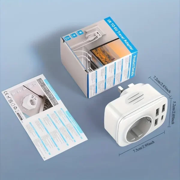 5 in 1 UK Power Adapter with 3 USB A Ports